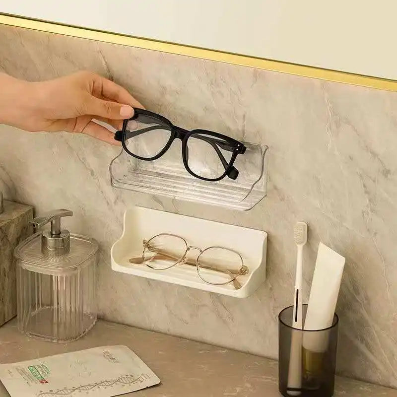 Adhesive Wall Mounted Glasses Holder for Bedside Storage Clear