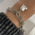 100% Solid 925 Sterling Silver Metal Bracelet for Women Vintage Handmade Simple Retro Heart Chain Bracelet Birthday Gift Party