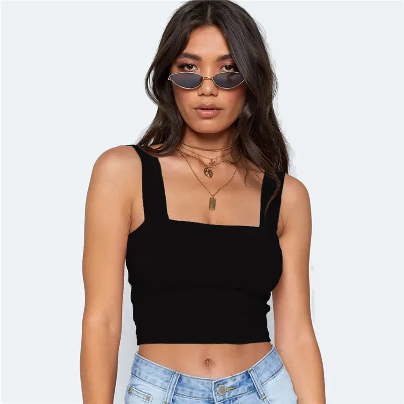 Women Backless Crop Top – Sleeveless Square Neck Tank