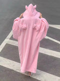 Ins Winter Thiened Coral Fce Pajamas Women's Spwear Hooded Fluffy Warm Nightgown Robe Long Sve Mid-Length Home Clo...