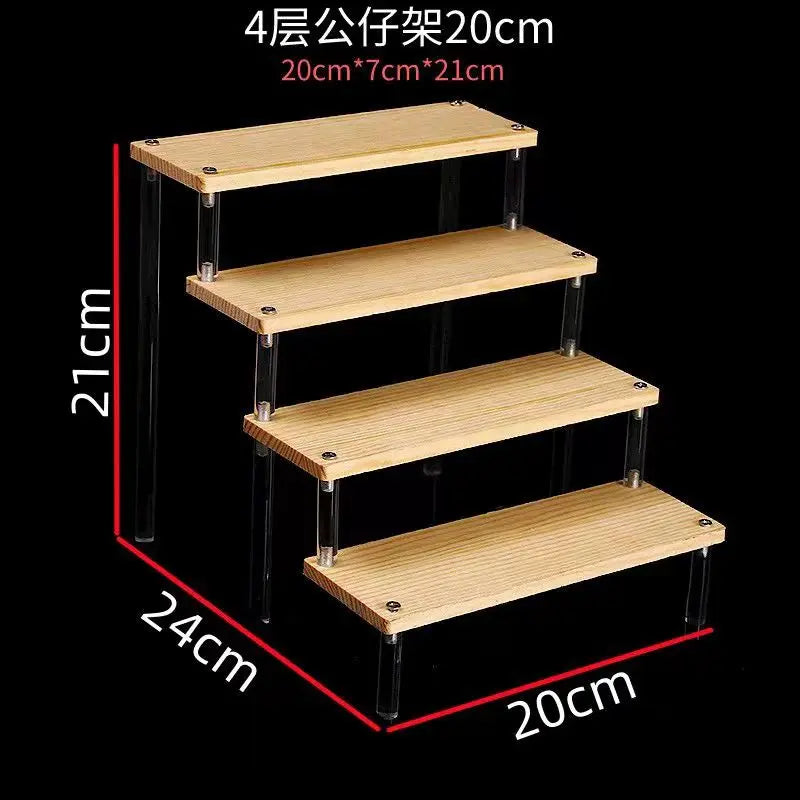 Tiered Display Stand with Clear or Wood Effect Shelves 4-20x7cm