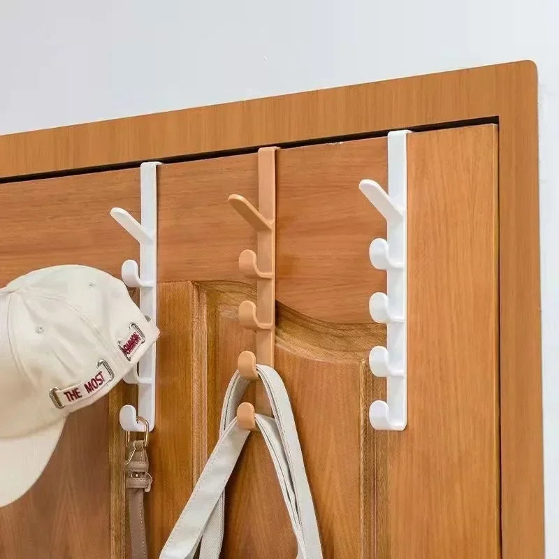 No Punching 5 Hooks Door Rear Hook Wrought Iron Clothes Bag Hanger Hat Sundries Storage Rack Hanger Home Bathroom Organizer 1PC-PP Random