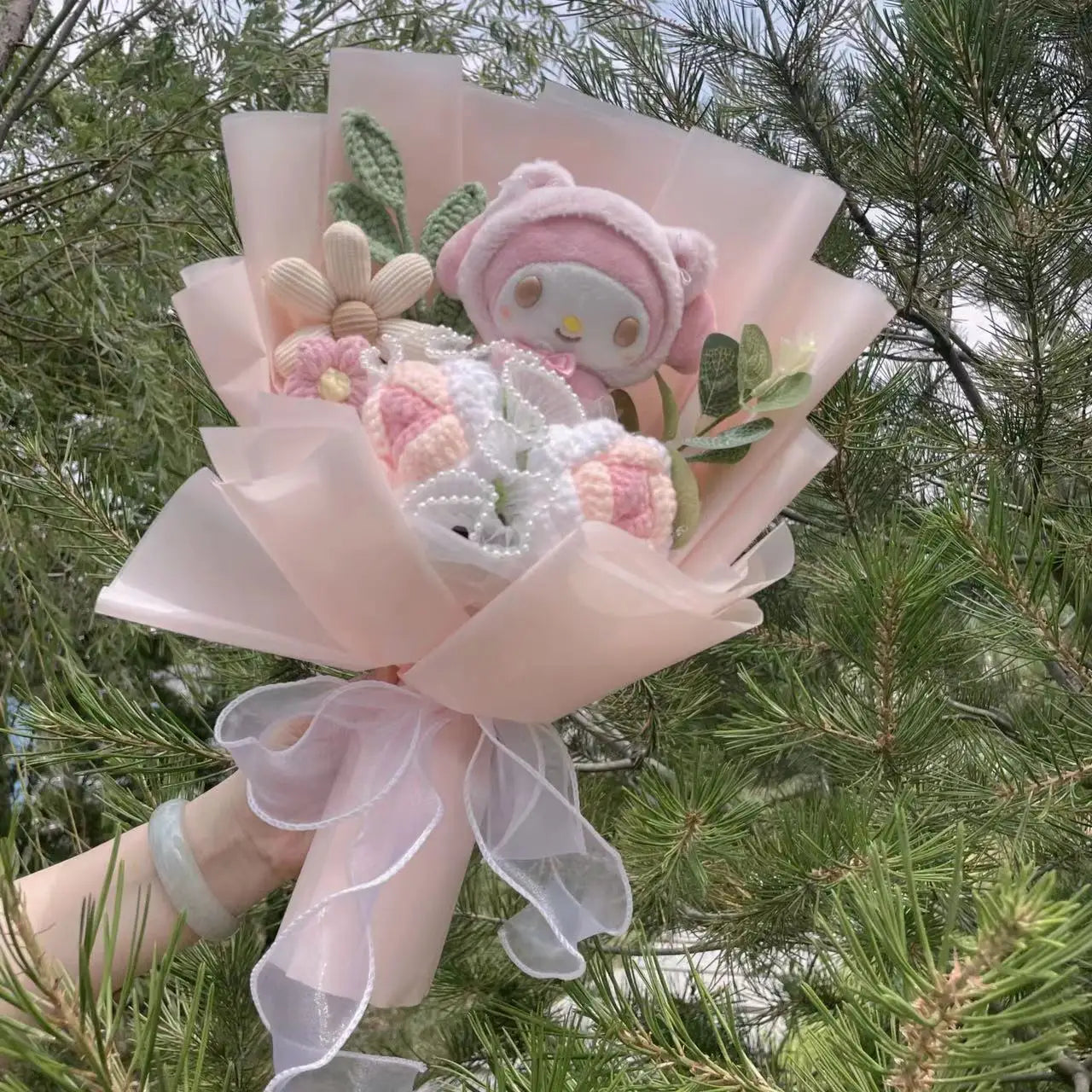 Sanrio Plush Bouquet Doll – Kuromi, My Melody, Cinnamoroll Handmade Gift Toy for Valentine, Birthday & Graduation 9-35cm