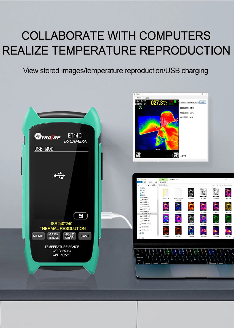 TOOLTOP ET14C 2.8inch Thermal Imager 25Hz Home Thermal imaging Camera ISR240x240 Thermography with Stand Electrical Fault Detect