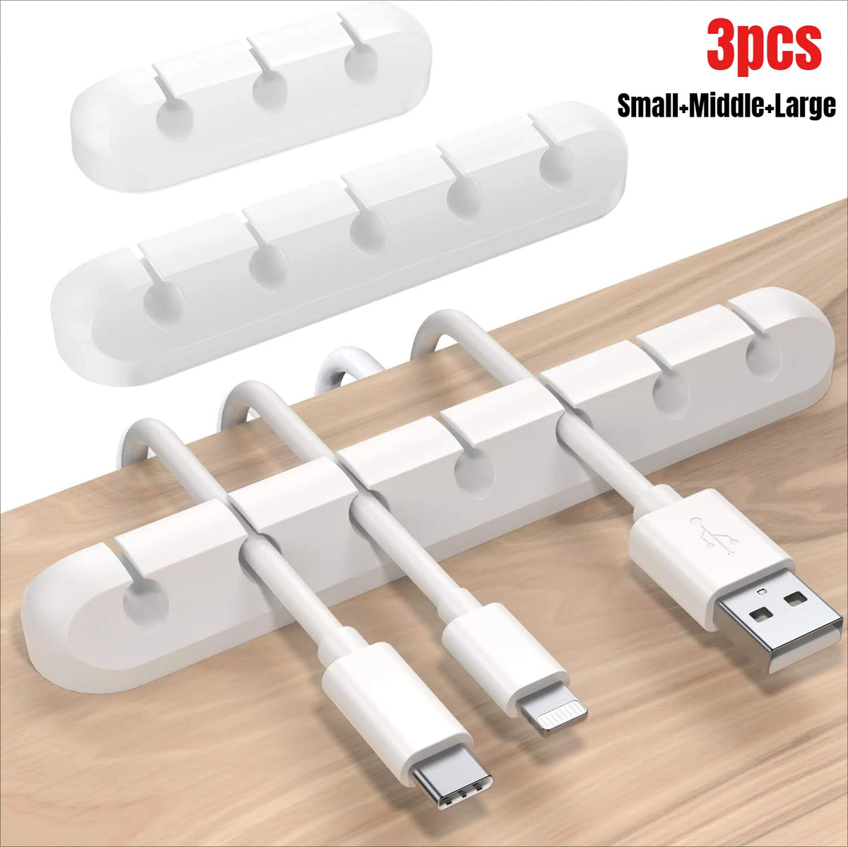 Self Adhesive Silicone Cable Organiser for Desk Lead Storage white set 3pcs