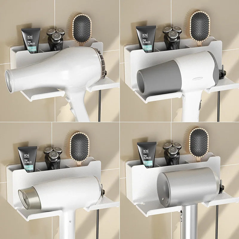 Wall Mounted Hair Dryer Holder for Bathroom Shelf Without Drilling Plastic Hair Dryer Stand Bathroom Organizer Storage Bracket
