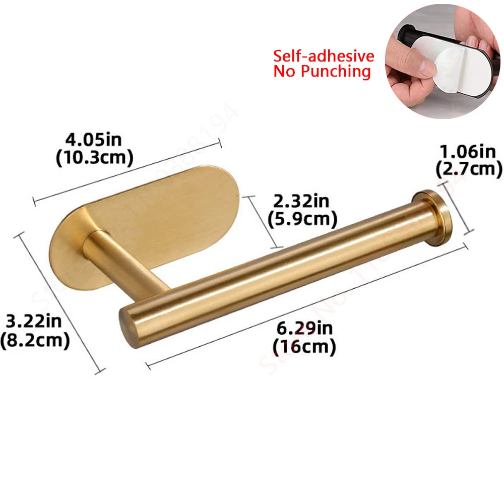 Stainless Steel Wall Mounted Toilet Roll Holder and Hooks Towel Holder gold