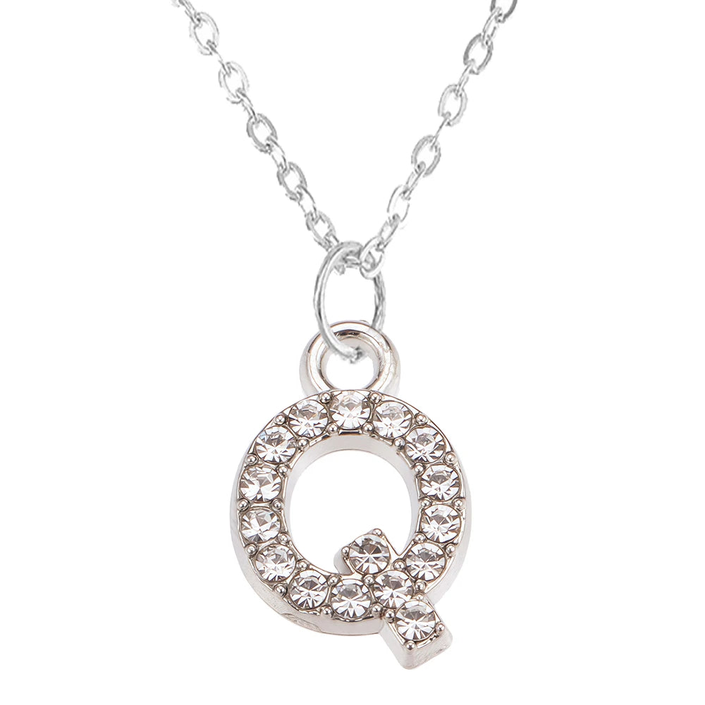 Fashion Shining A-Z Letter Pendant Charm Necklace 26 Initial Alphabet Name Clavicle Chain Party Valentine's Day Jewelry Gift Q