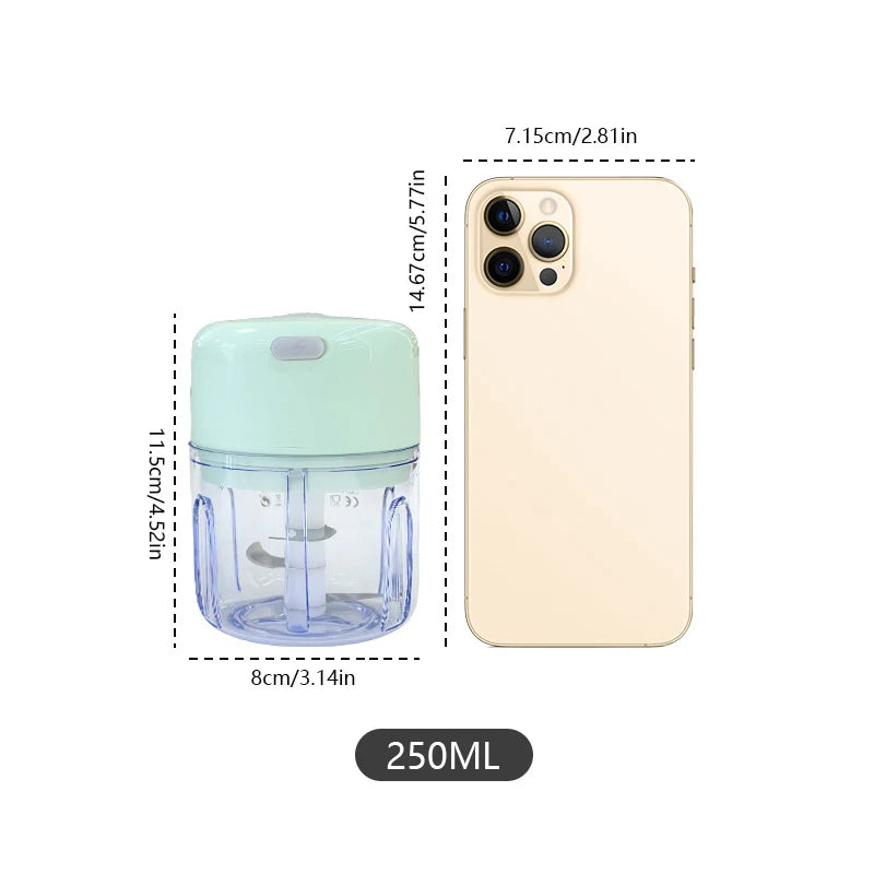 250ml Mini Rechargeable Garlic Chopper and Meat Grinder, Durable and Sturdy, Suitable for Crushing Garlic, Chili, Onions, Minced Meat, Nuts, and More