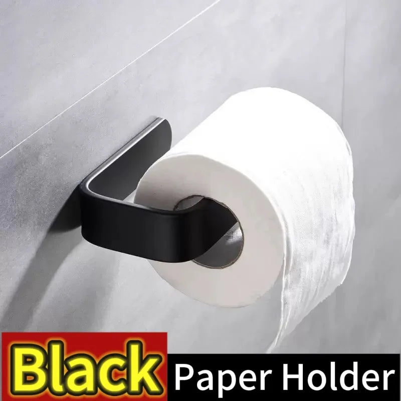 Self Adhesive Toilet Roll Holder in Black or White style-02-black