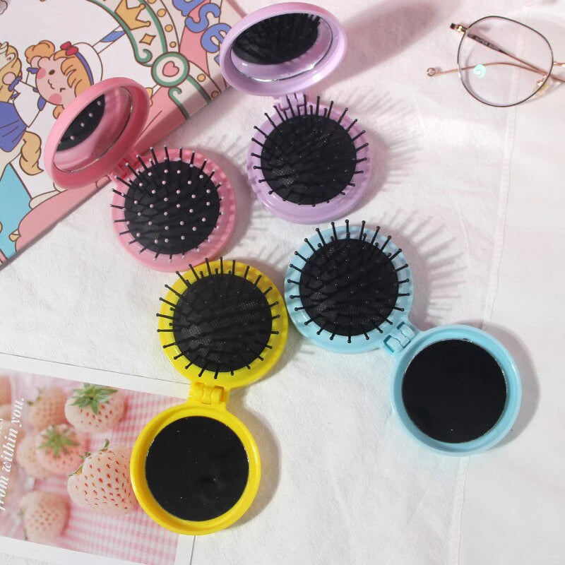 1 Pcs Small Size Hair Comb With Folding Mirror Traveling Portable Massage Folding Comb Women Girl Hair Brush Styling Tools