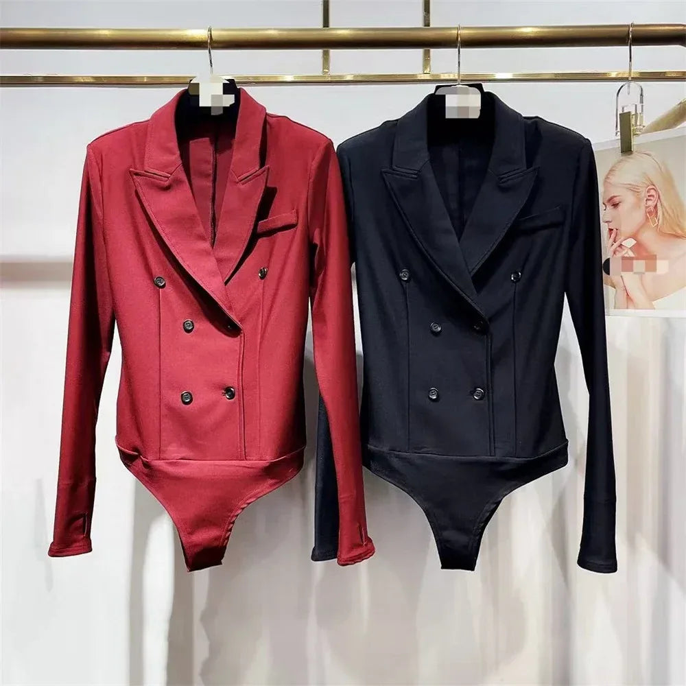 Y2K Bodysuit Women – Double-Breasted Lapel Slim Vest Top
