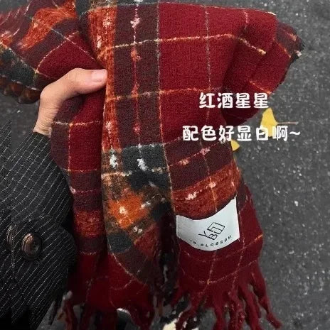 Women's Cashmere Winter Scarf – Thick Knitted Warm Shawl Mohair [Red Star sprinkling]]