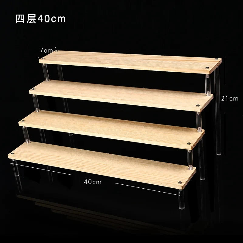Display Riser Stand for Figures in Clear, Black or Wood Effect 4 tier 40x7cm