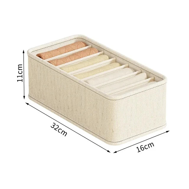 Fabric Underwear Drawer Organiser for Bras Socks and Ties 7grids-white