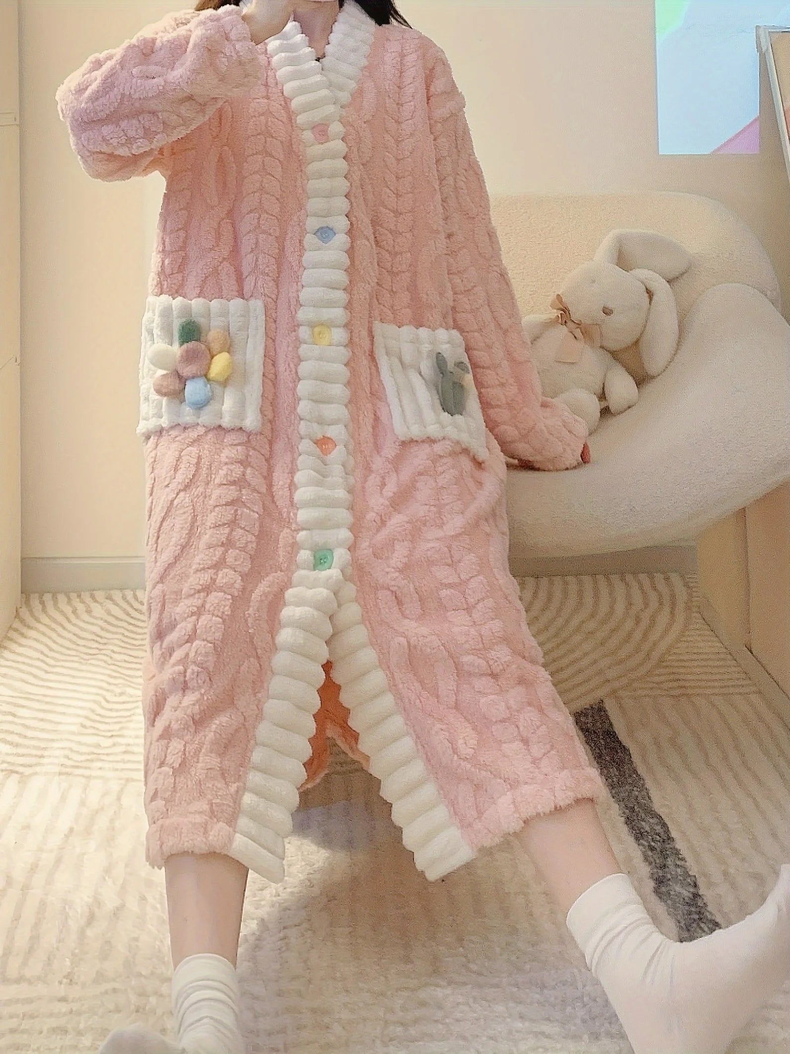 Cozy Plus Size Flannel Nightgown, Princess Style Long Sleeve with Pockets. Soft Pink for Fall/Winter. Shop Now!