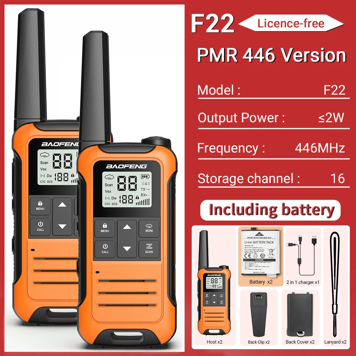 2pcs Baofeng F22 Mini Walkie Talkies - Long Range, Waterproof, Rechargeable, Kids Two-Way Radio with Type-C Charging for Camping & Outdoor Adventures - Dicrodelights
