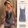 2025 Women's Lace Chemise Nightdress with Chest Pads, Ice Silk Suspender Nightgown for Autumn Winter Moran Grey 1