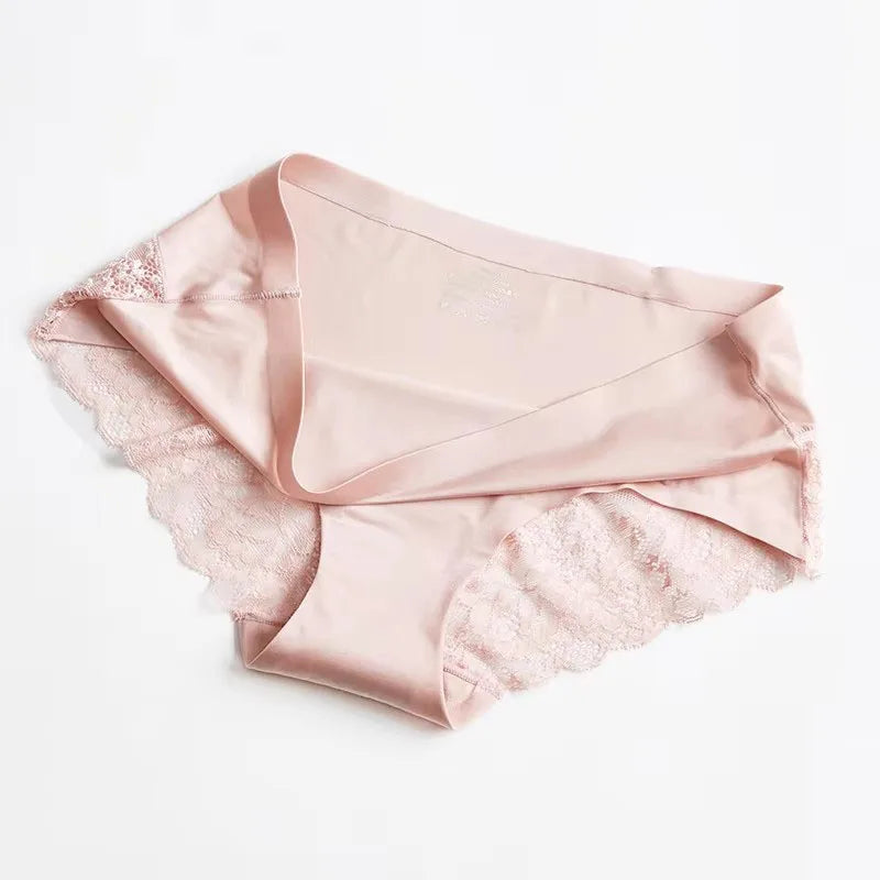 1/5/10Pcs Seamless Women Hollow Out Panties Set Underwear Comfort Lace Briefs Low Rise Female Sport Panty Soft Lady Lingerie pink As shown