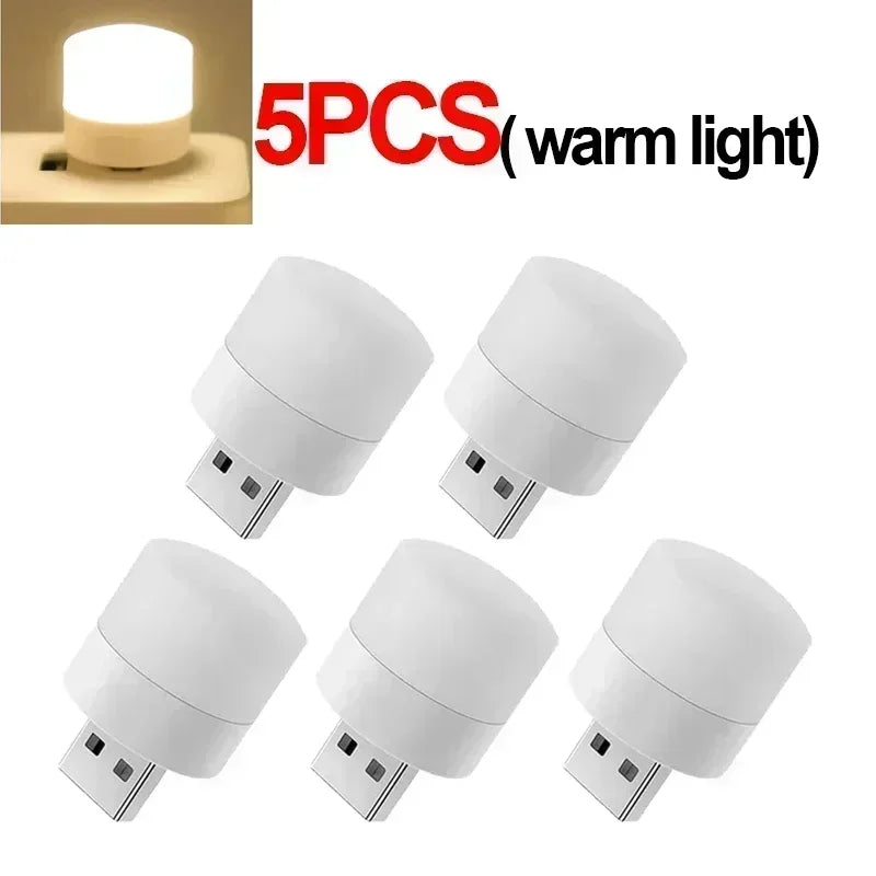 Mini USB LED Night Light for Desk and Bedside Ambient Lighting 5PCS-Warm