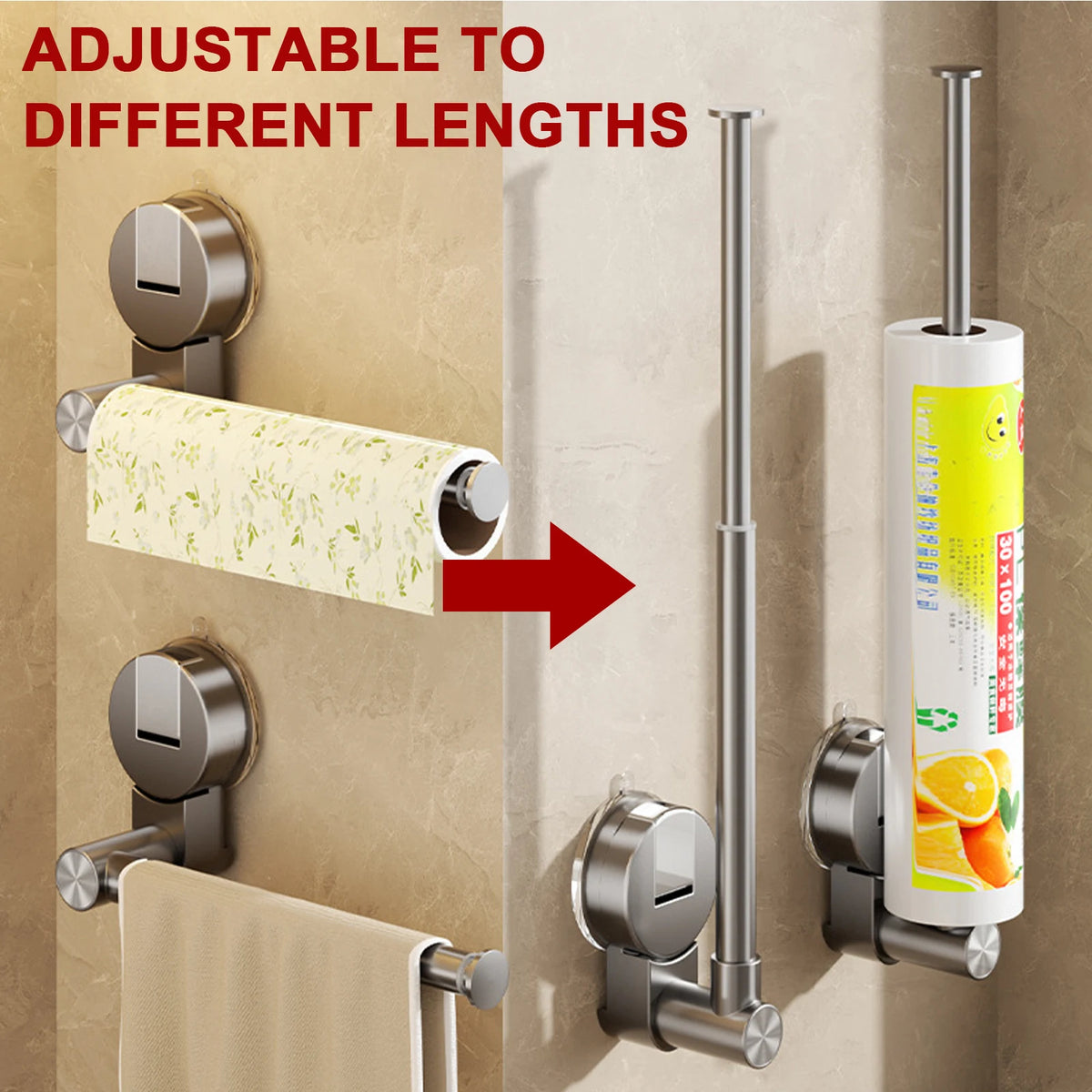 Paper Towel Holder Self Adhesive Toilet Roll Paper Holder No Punching Kitchen Bathroom Lengthen Storage Rack Grey Black White