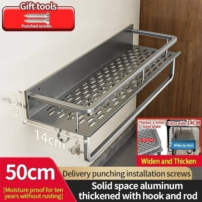 Aluminum Kitchen Shelf Wall Mounted Spice Organizer Rust and Moisture Resistant Bathroom Toiletries Storage Racks 14 grey 50cm pole