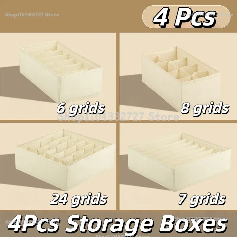 Fabric Drawer Storage Organiser for Underwear Bras and Socks yellow-4pcs