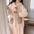 Women's Plush Hooded Pajama Dress Thickened Fleece Long Sleeve Nightgown Robe Winter Loungewear Home Bathroom Robe No Pants