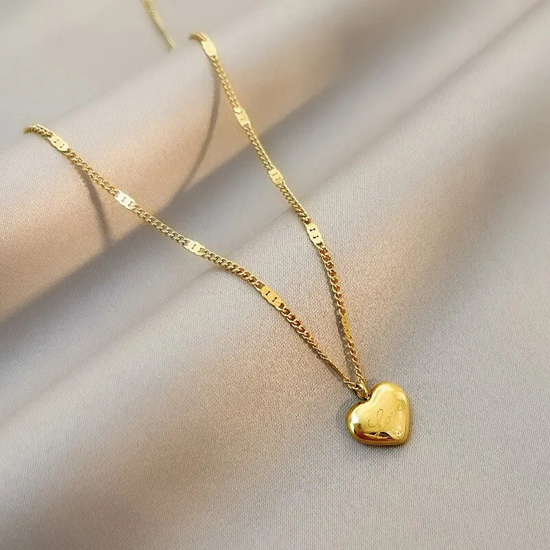 1pcs Gold-color Necklace Ms Simple Fashion Peach Heart Engraved Love Collarbone Chain Holiday Gifts SKU1