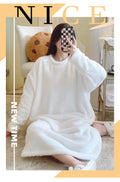 Warm Fleece Nightgown Women's Loose Comfortable Home Clothes plus Size Solid Color Simple Design Sleepwear Casual Outerwear