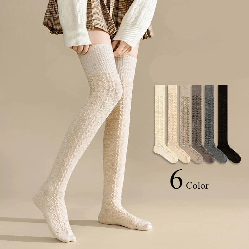 1 Pairs Autumn Winter Women's Wool Blended Knee High Socks Thick Warm Soft Comfortable Fashionable Women Casual Long Tube Socks