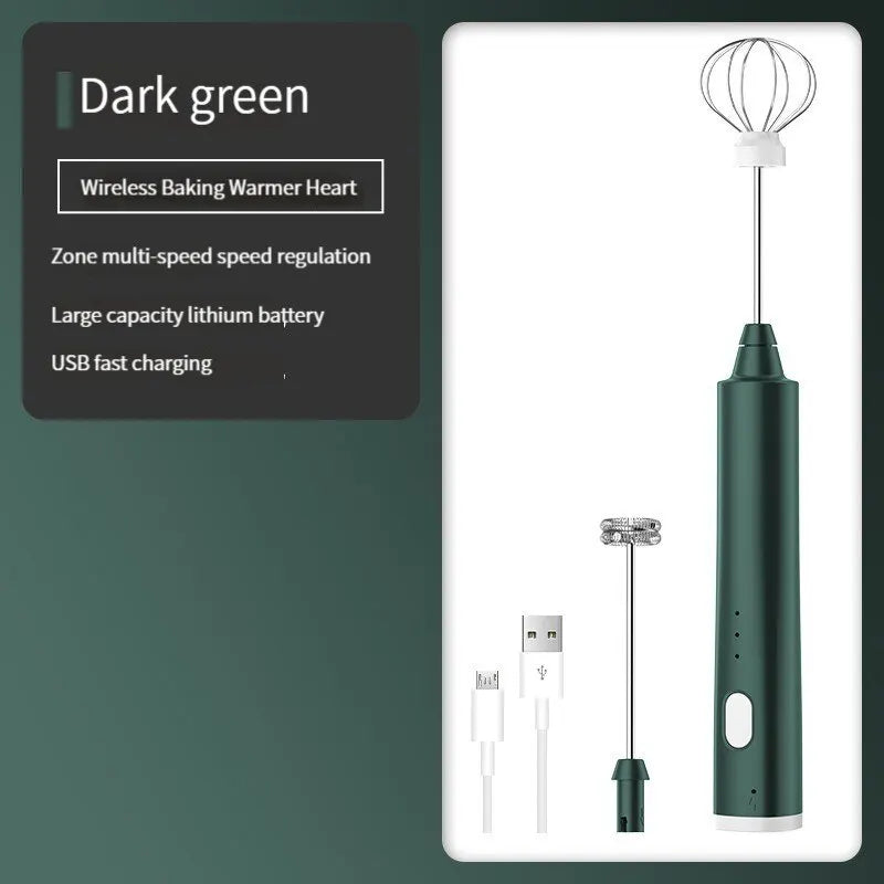 1 PCS USB Rechargeable Handheld Egg Beater 3 Speeds Electric Milk Frother Foam Maker Mixer Coffee Drink Frothing Wand Foamer green