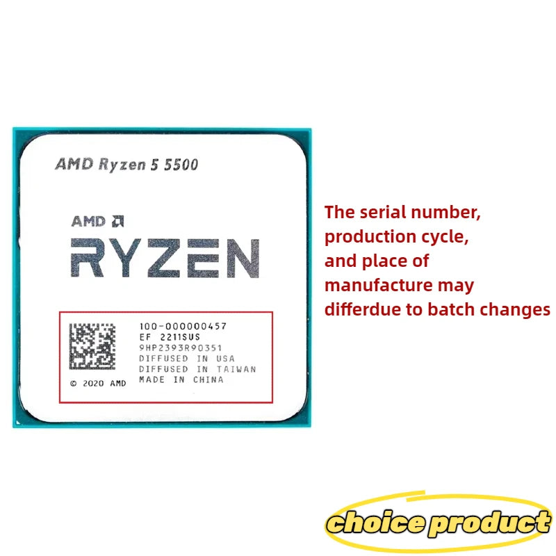 AMD Ryzen 5 5500 R5 5500 3.6GHz 6-Core 12-Thread CPU Processor 7NM L3=16M 100-000000457 Socket AM4 No Fan