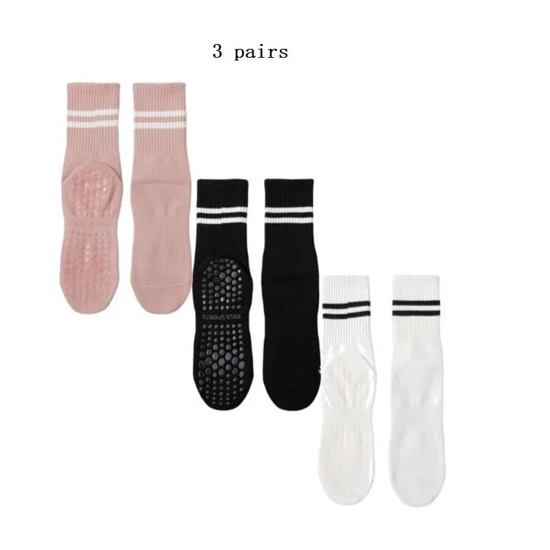1/3/6/10 Pair Anti Slip Yoga Socks Female Medium Tube Socks lady Anti Slip Silicone Indoor Fitness Pilates Women's Sports Socks color-4