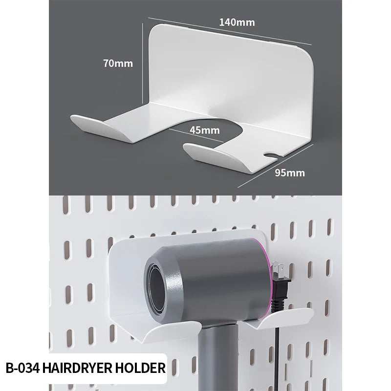 Wall-mounted Pegboard, Drill-free Storage Organizer For Home & Office Electronics, Suitable For Keyboard, Mouse Arrangement W Hairdryer holder