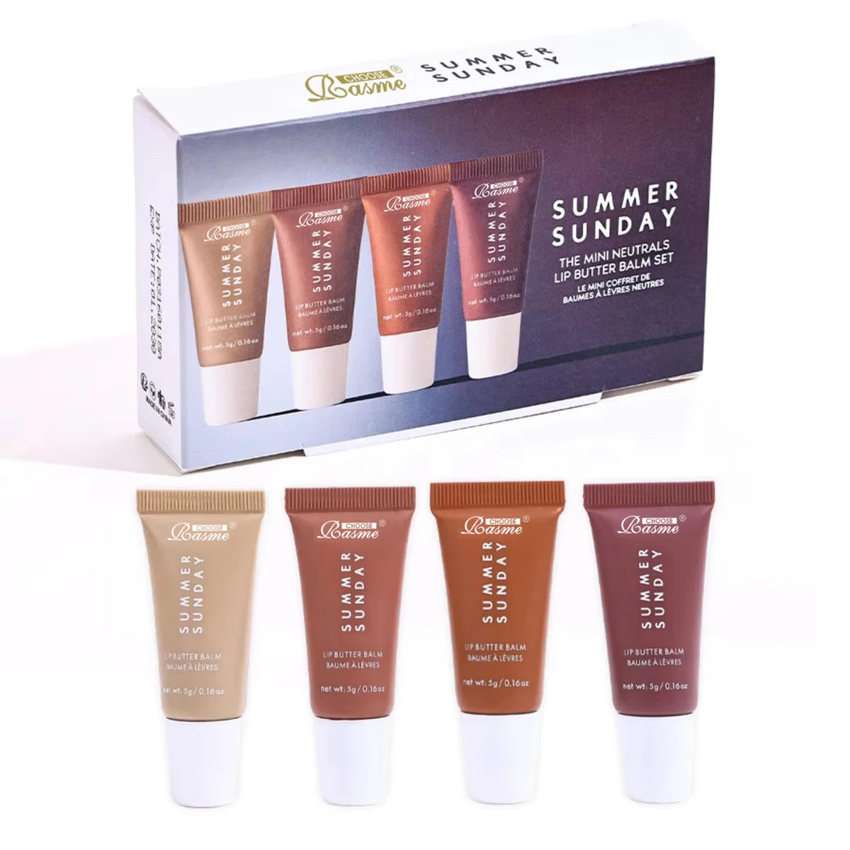 4 Pcs Summer Sunday Mini Lip Butter Balm Set Moisturizing Vanilla Beige Brown Sugar Makeup Fast Ship Gift Kit