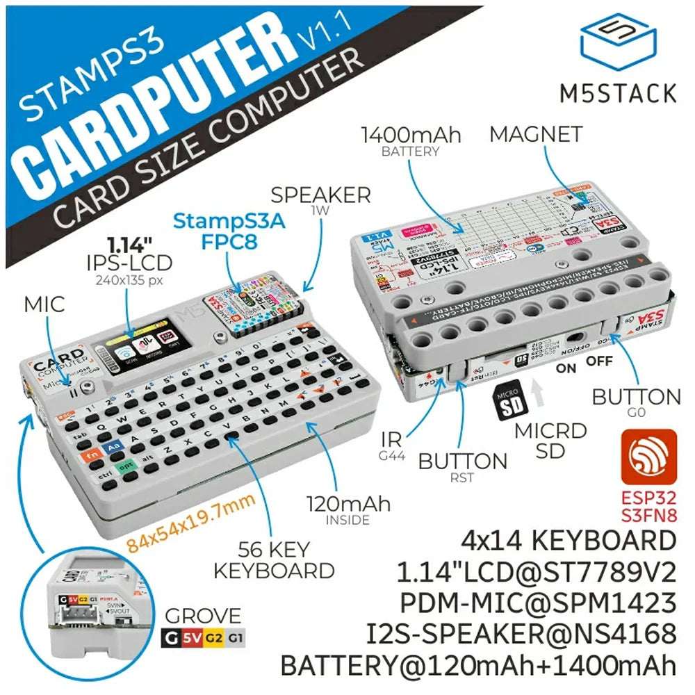M5Stack Cardputer ADV new Version v1.1 StampS3A Development Board Portable Computer 1.14 Inch 56Key Keyboard Card Microcontrolle