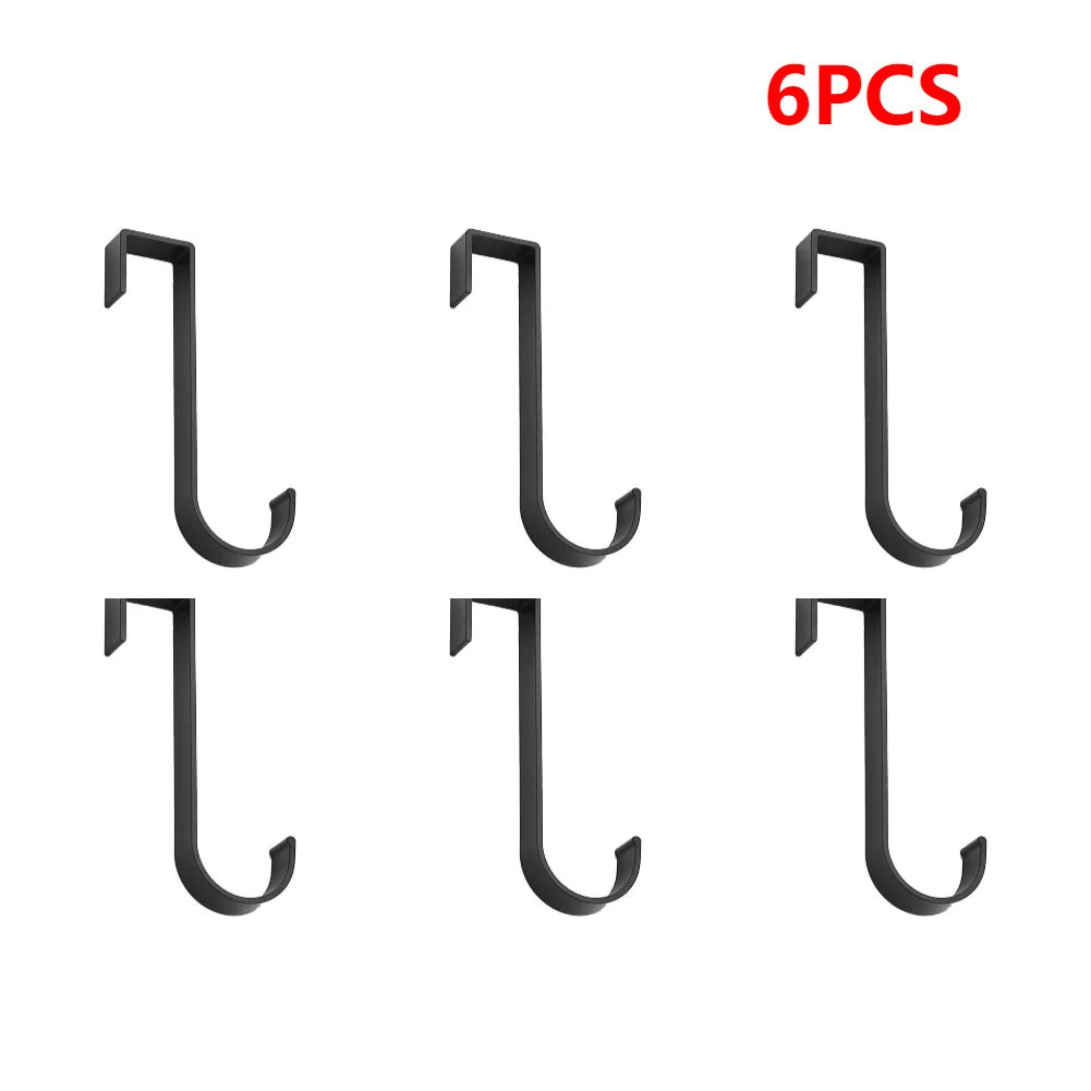 Aluminium Over Cabinet Door Hook for No Drill Bedroom Storage 6pcs black