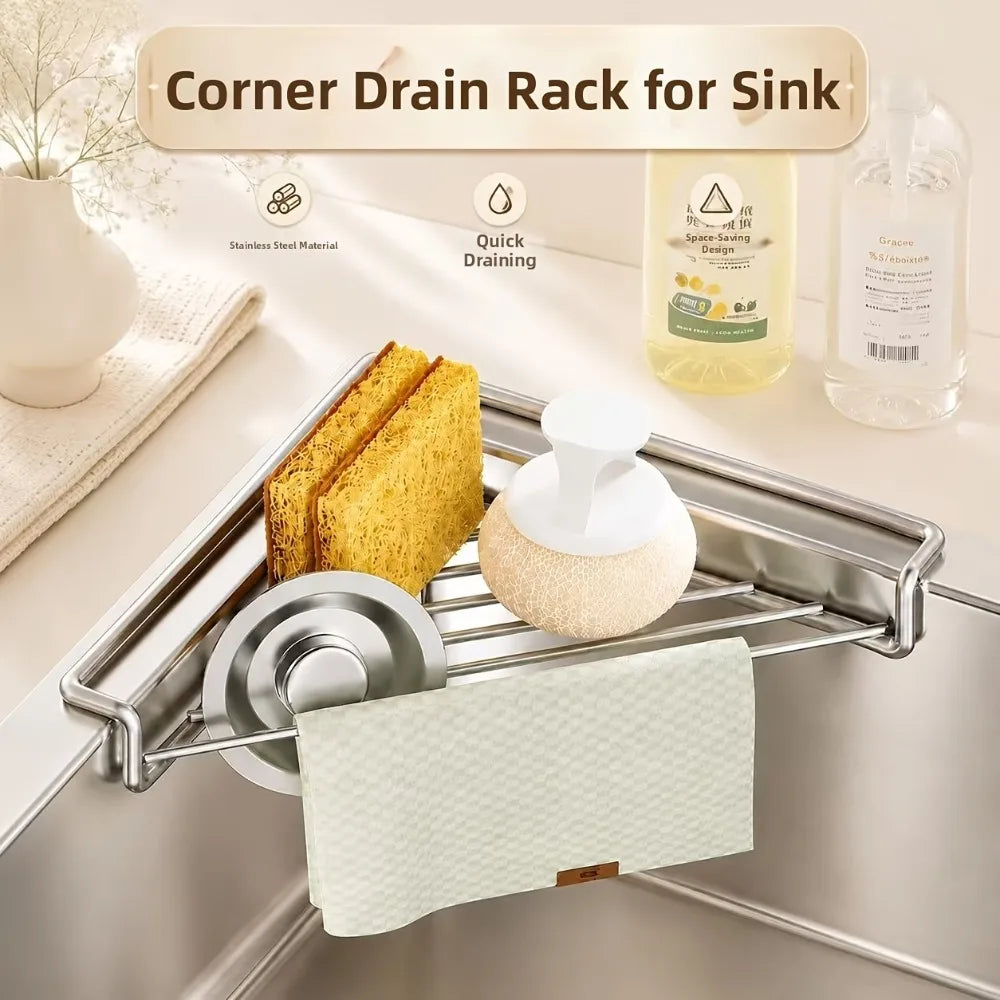 Stainless Steel Corner Sink Rack for Sponges and Cloths