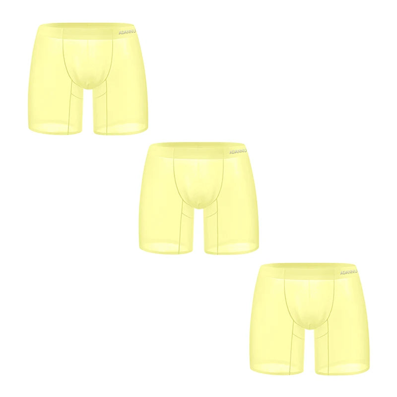 1/2/3 PCS Men's Ice Silk Boxers Transparent 0.01 Ultra-thin Fabric See Through Seamless Underwear antibacterial Boxer Shorts 3AD785-Yellow