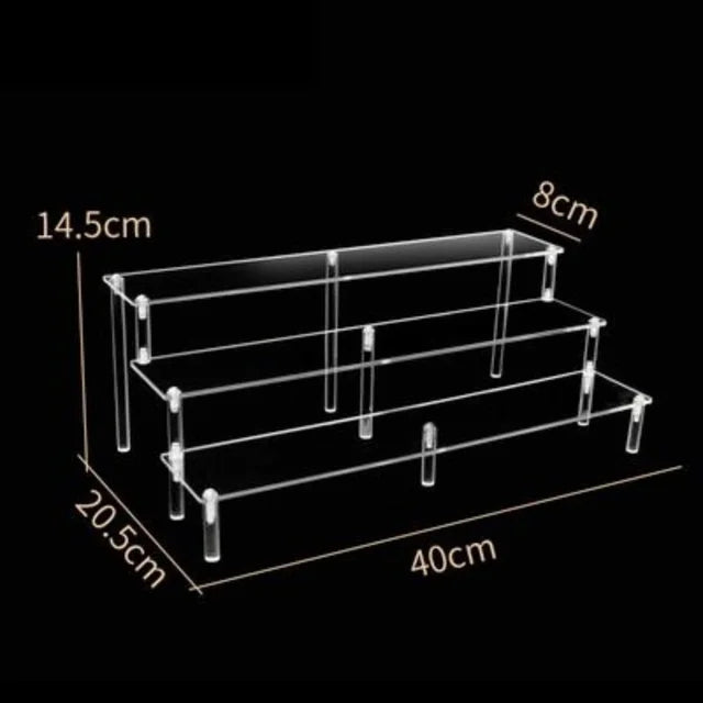 Display Riser Stand for Figures in Clear, Black or Wood Effect 3 tier 40x8cm firm