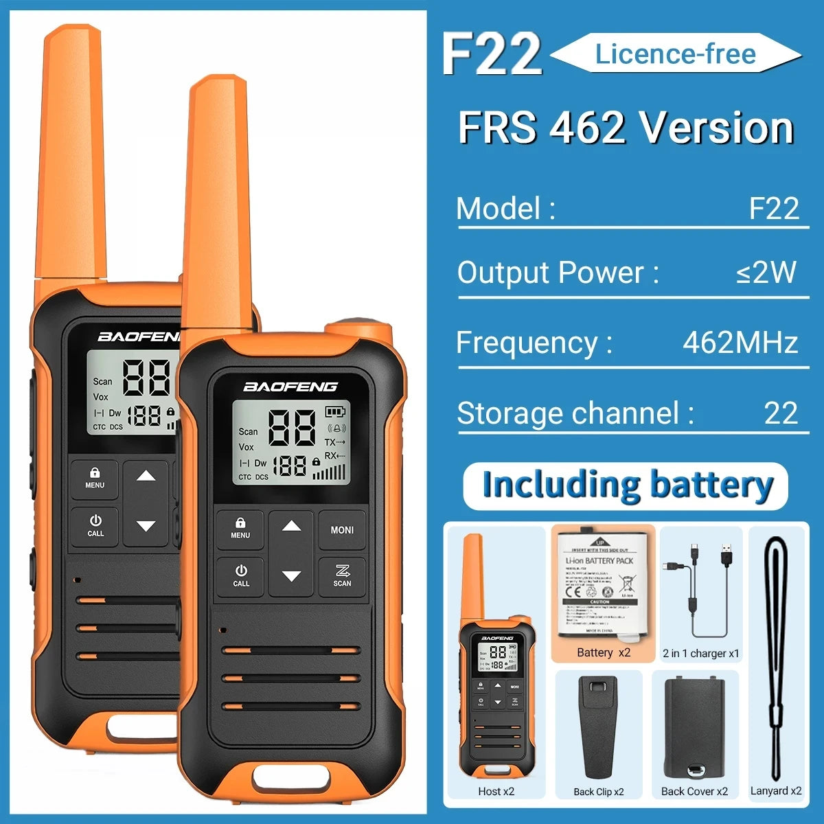 2pcs Baofeng F22 Mini Walkie Talkies - Long Range, Waterproof, Rechargeable, Kids Two-Way Radio with Type-C Charging for Camping & Outdoor Adventures - Dicrodelights
