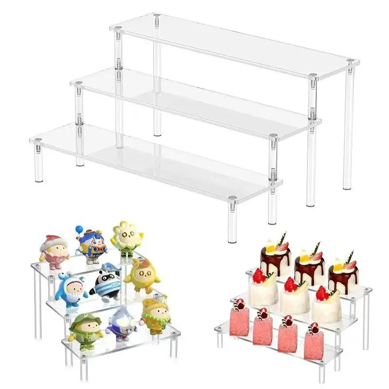 Tiered Display Stand with Clear or Wood Effect Shelves