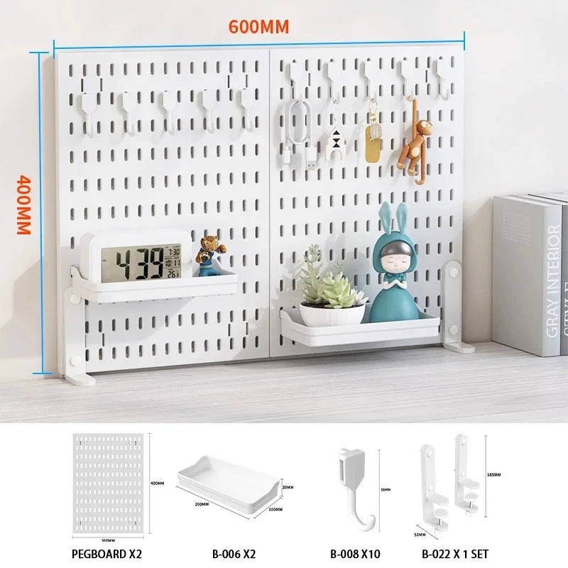 No-Drill Clamp-On Standing Pegboard Storage Organizer, Desktop Rack with DIY Accessories, Office Desk Stationery Holder WH Clamp-On SET 2