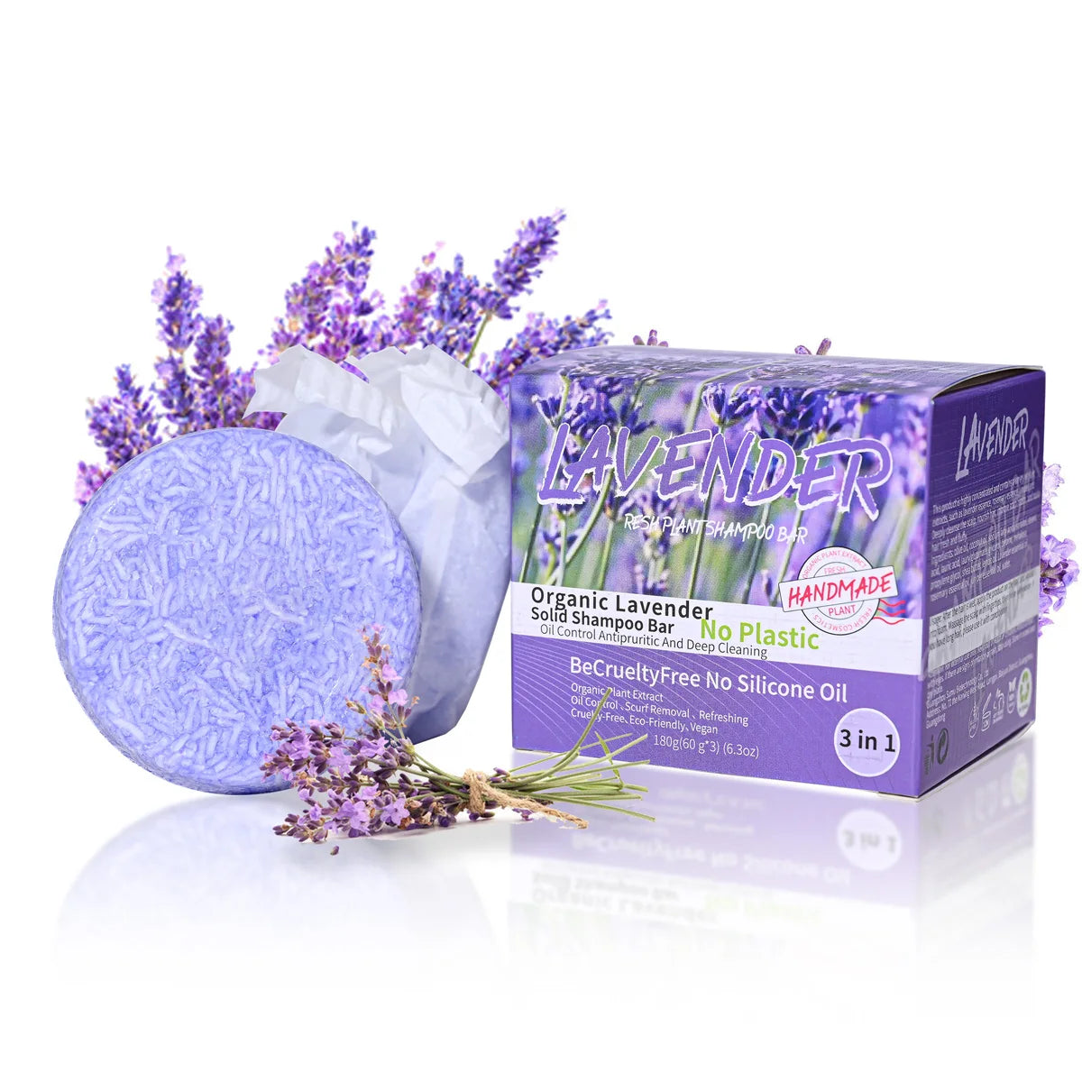 3-Pack Lavender Essential Oil Solid Shampoo Bars – Silicone-Free Oil Control Shampoo Soap for Refreshing Clean Scalp & Hair