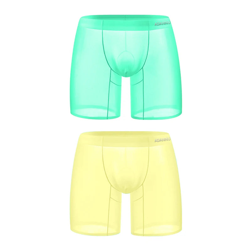 1/2/3 PCS Men's Ice Silk Boxers Transparent 0.01 Ultra-thin Fabric See Through Seamless Underwear antibacterial Boxer Shorts 2AD785-GN-YE