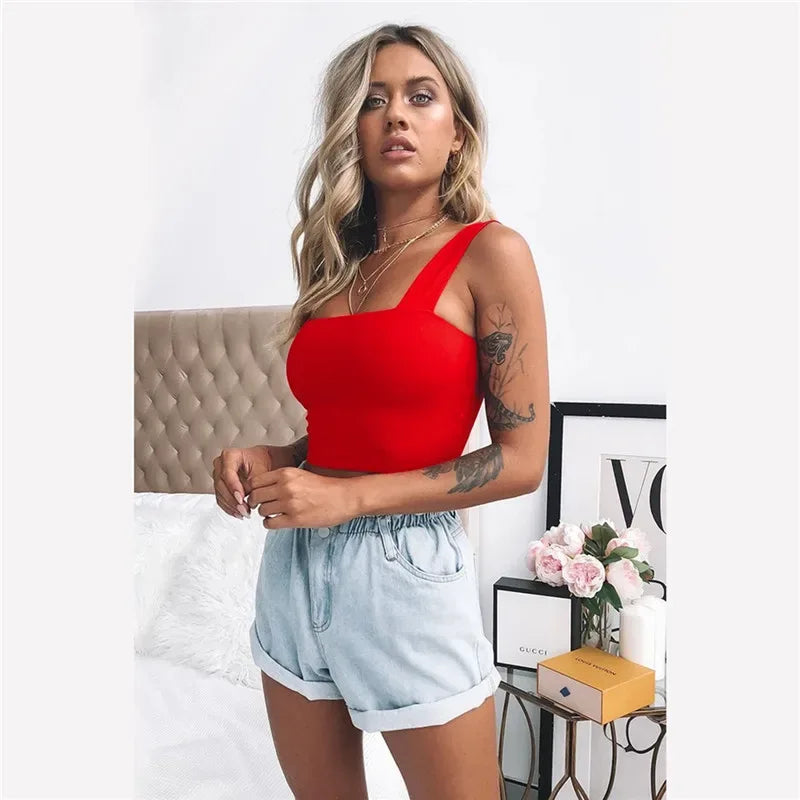 Women Backless Crop Top – Sleeveless Square Neck Tank
