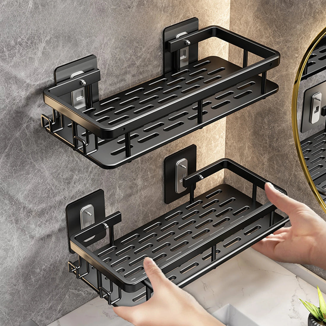 No Drill Aluminium Shower Shelf for Bathroom Bottles golden