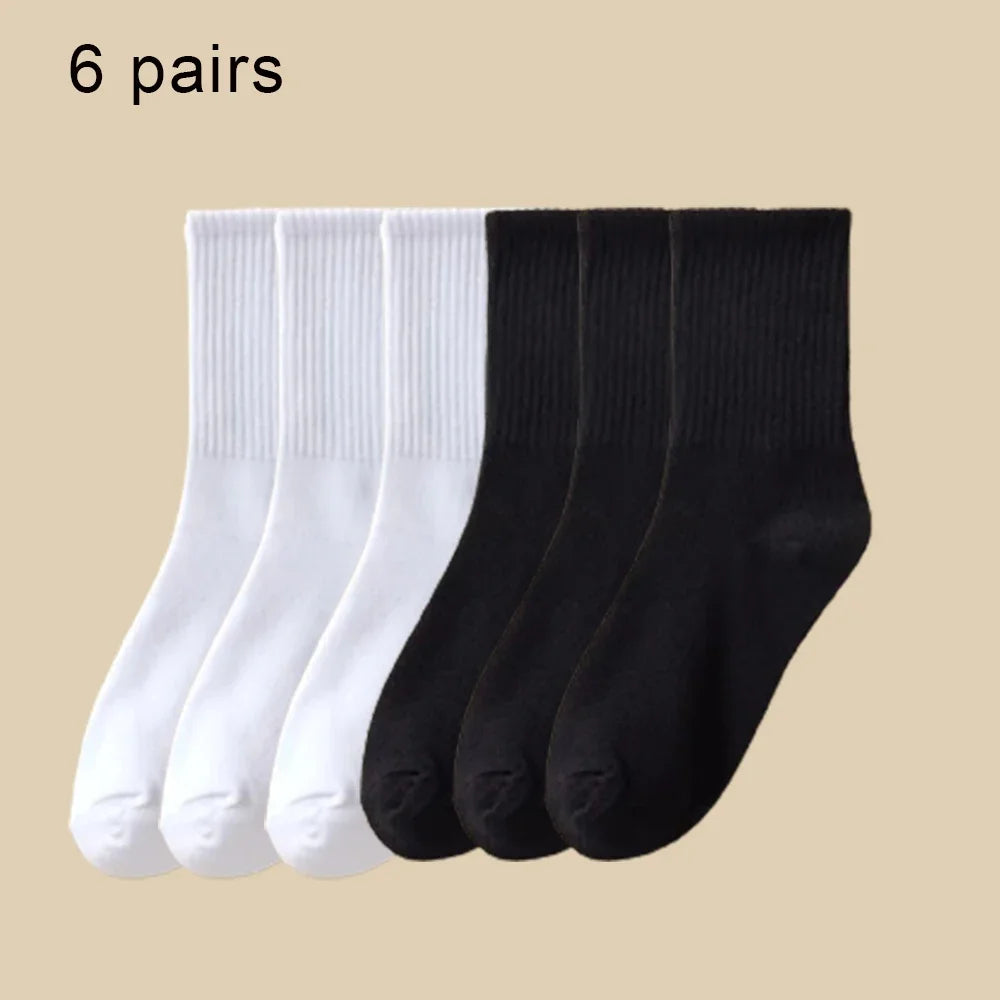 1/6 Pairs Women Mid-Tube Socks Solid Colour Autumn Winter Breathable Comfortable Sport Sweat Absorbent Man And Women's Socks 6 Pairs-mix5 One Size
