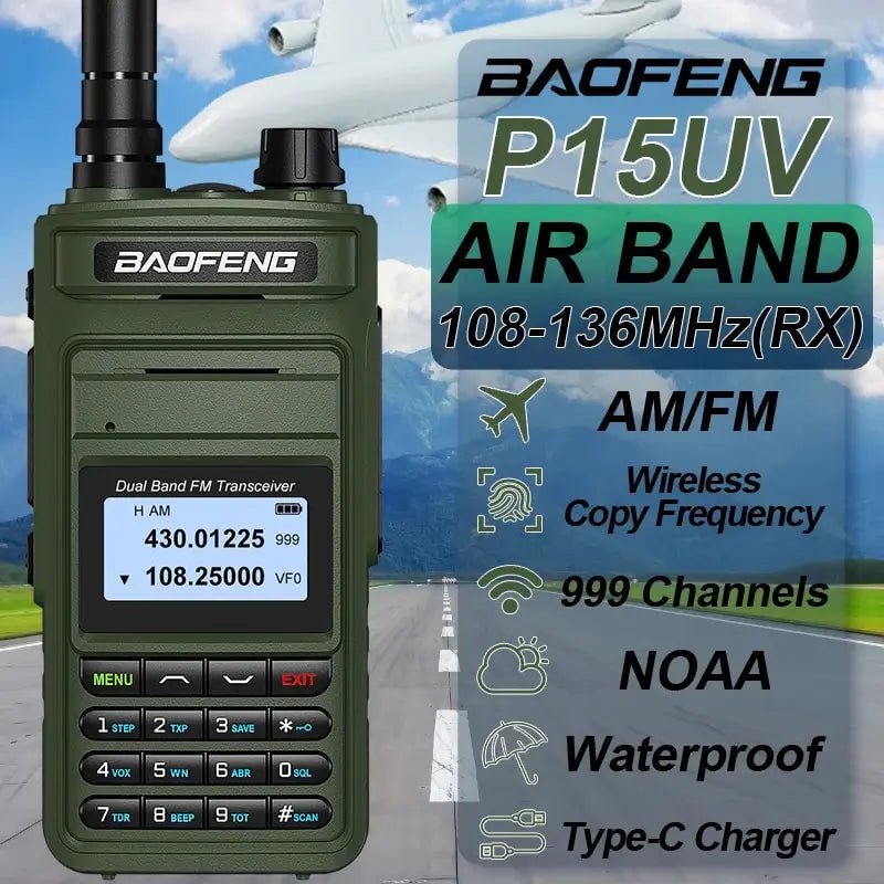 Baofeng Walkie Talkie P15UV Air Band FM/AM Long Range Wireless Copy Frequency NOAA Multi-Bands Two Way Radio Type-C Ham Radios - Dicrodelights